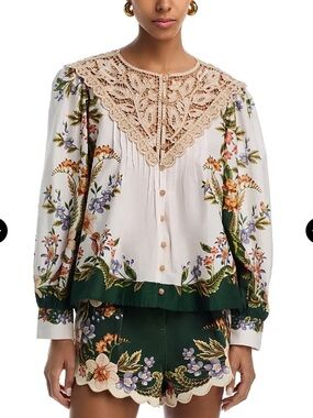 FARM Rio Nature Sand Crochet  Floral Top Size L